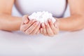 Woman holds in hands of sugar cubes Royalty Free Stock Photo