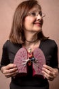 Woman holds Medical Model of Human Lungs Royalty Free Stock Photo