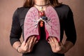 Woman holds Medical Model of Human Lungs Royalty Free Stock Photo