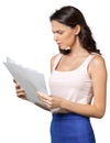 Woman holds pages of paper Royalty Free Stock Photo