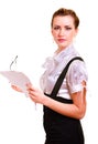 Woman holds papers and glasses Royalty Free Stock Photo