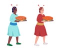 Woman holds turkey platter semi flat color vector character set