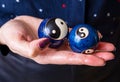 A woman holds two baoding balls Royalty Free Stock Photo