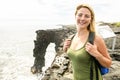 A woman at the Holei Sea Arch, Hawaii Volcanoes National Park Royalty Free Stock Photo