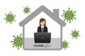 Woman in home office quarantine virus info graphic