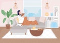 Woman at home resting flat color vector illustration Royalty Free Stock Photo