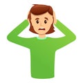 Woman home stress icon, cartoon style