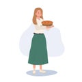 Woman with Homemade Pumpkin Pie. Female Chef Cooking Holiday Dessert.  Woman Holding Pumpkin Pie Royalty Free Stock Photo