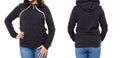 Woman in a hooded sweatshirt front and back view - black female hood set collage