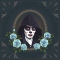 Woman with hoodie with dia de muertos face painting Royalty Free Stock Photo