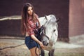 Woman and Horse. Casual Style Royalty Free Stock Photo