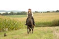 Woman, horse and a dog. Royalty Free Stock Photo