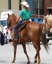 Woman on a horse in a parade in small town America