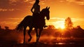 Woman and Horse Silhouette at Sunset. Graceful Equestrian. Generative AI Royalty Free Stock Photo