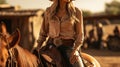 Woman and Horse Unite with Leather- Covered Western Saddle Stirrups. Generative AI