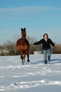 Woman and horse in Winter