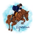 Woman Horseback Riding. Equestrian Sport.