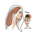 The woman host broadcasts the online podcast into the microphone. Female face in profile speaking in mic. Recording