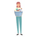 Woman housekeeping icon cartoon vector. Cleaning domestic