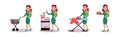 Woman Housewife Doing Housework and Housekeeping Vector Set