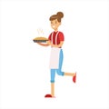 Woman Housewife Holding Freshly Baked Hot Pie, Classic Household Duty Of Staying-at-home Wife Illustration