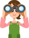 A woman housewife looking into binoculars Royalty Free Stock Photo