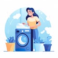 Woman housewife washes clothes in the washing machine. illustration in a flat style. Generative AI