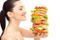 Woman with huge healthy sandwich Royalty Free Stock Photo