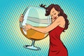 Woman hugging a glass of wine Royalty Free Stock Photo