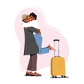 Woman Hugging Man With Suitcase Meet Lover In Airport. Happy Couple Embrace Reunite After Separation