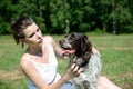 Woman hugs her favorite dog Royalty Free Stock Photo