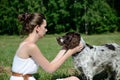 Woman hugs her favorite dog Royalty Free Stock Photo