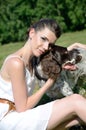 Woman hugs her favorite dog Royalty Free Stock Photo