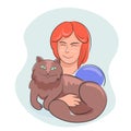 Woman hugs together with lovely domestic cat