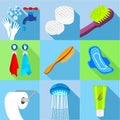 Woman hygiene icons set, flat style