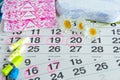 Woman hygiene protection , calendar close up.menstruation with cotton swabs , white daisies, Sanitary napkins on a light Royalty Free Stock Photo