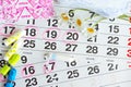 Woman hygiene protection , calendar close up.menstruation with cotton swabs , white daisies, Sanitary napkins on a light Royalty Free Stock Photo