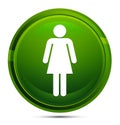 Woman icon glassy green round button illustration Royalty Free Stock Photo