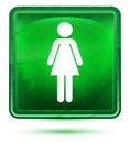 Woman icon neon light green square button Royalty Free Stock Photo