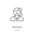 woman icon vector from activist collection. Thin line woman outline icon vector illustration. Outline, thin line woman icon for