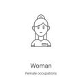 woman icon vector from female occupations collection. Thin line woman outline icon vector illustration. Linear symbol for use on