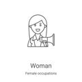 woman icon vector from female occupations collection. Thin line woman outline icon vector illustration. Linear symbol for use on