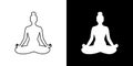 Woman icon in yoga lotus position. Symbol in two versions: black outline and white silhouette.Vector illustration, flat design Royalty Free Stock Photo