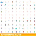 100 woman icons set, cartoon style Royalty Free Stock Photo