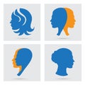 Woman icons set. Vector portraits silhouette.