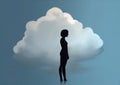 man woman idea cloud black poster creative dramatic sky dream concept drawing. Generative AI. Royalty Free Stock Photo