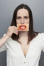 Woman with image of mouth Royalty Free Stock Photo