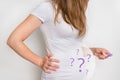 Woman with imagination of a pregnant belly - infertility concept Royalty Free Stock Photo