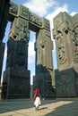 Woman Impressed by the Chronicle of Georgia, a Massive Monument that Depicting the Ancient History of Georgia Country