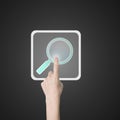 Woman index finger touching search icon button Royalty Free Stock Photo